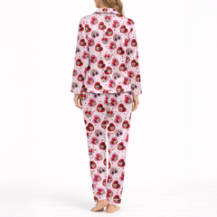 Women’s Silky Satin Pajama Set – Cartoon Love Character Print