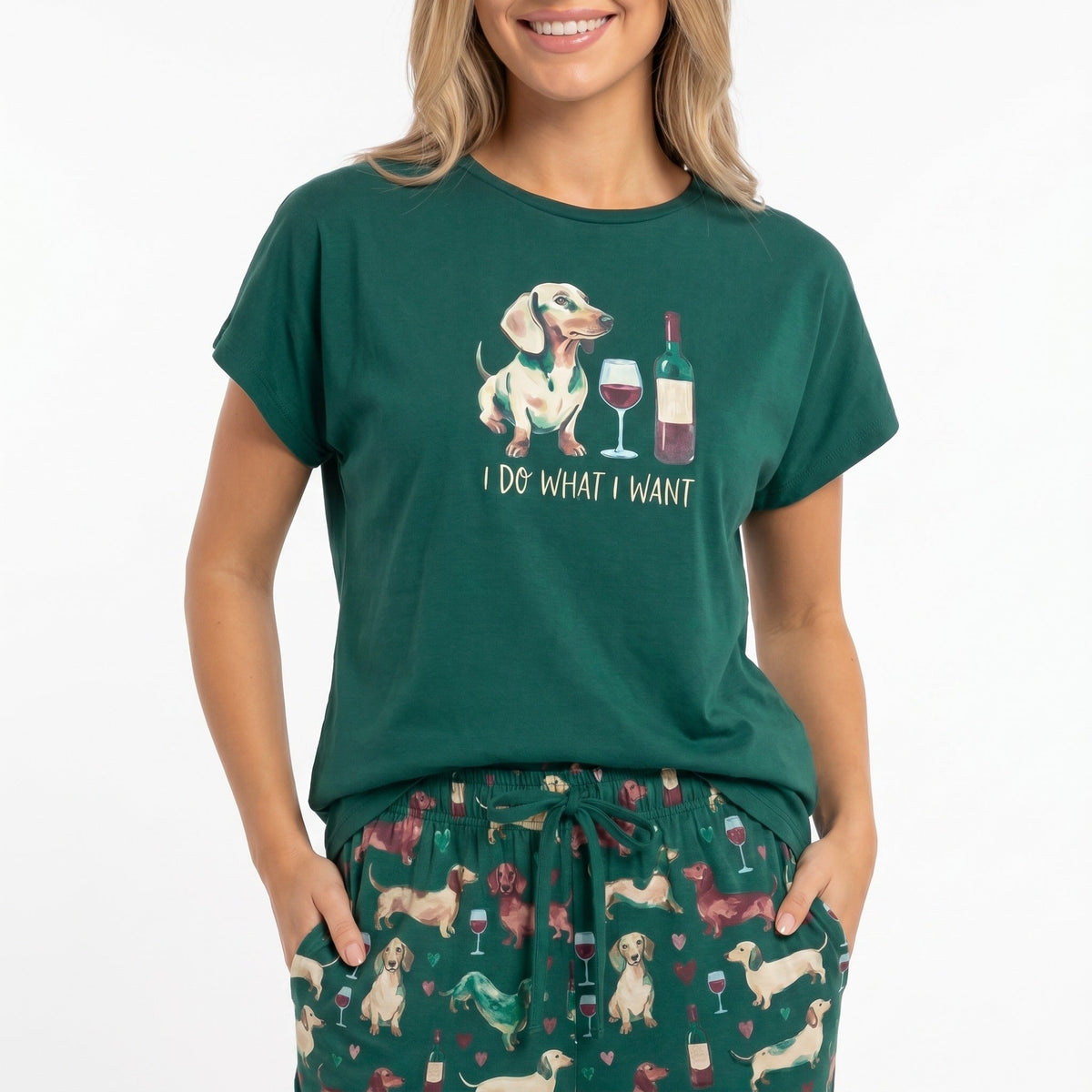 Dachshund Wine I Do What I Want Cozy Knit Pajama Set for Women
