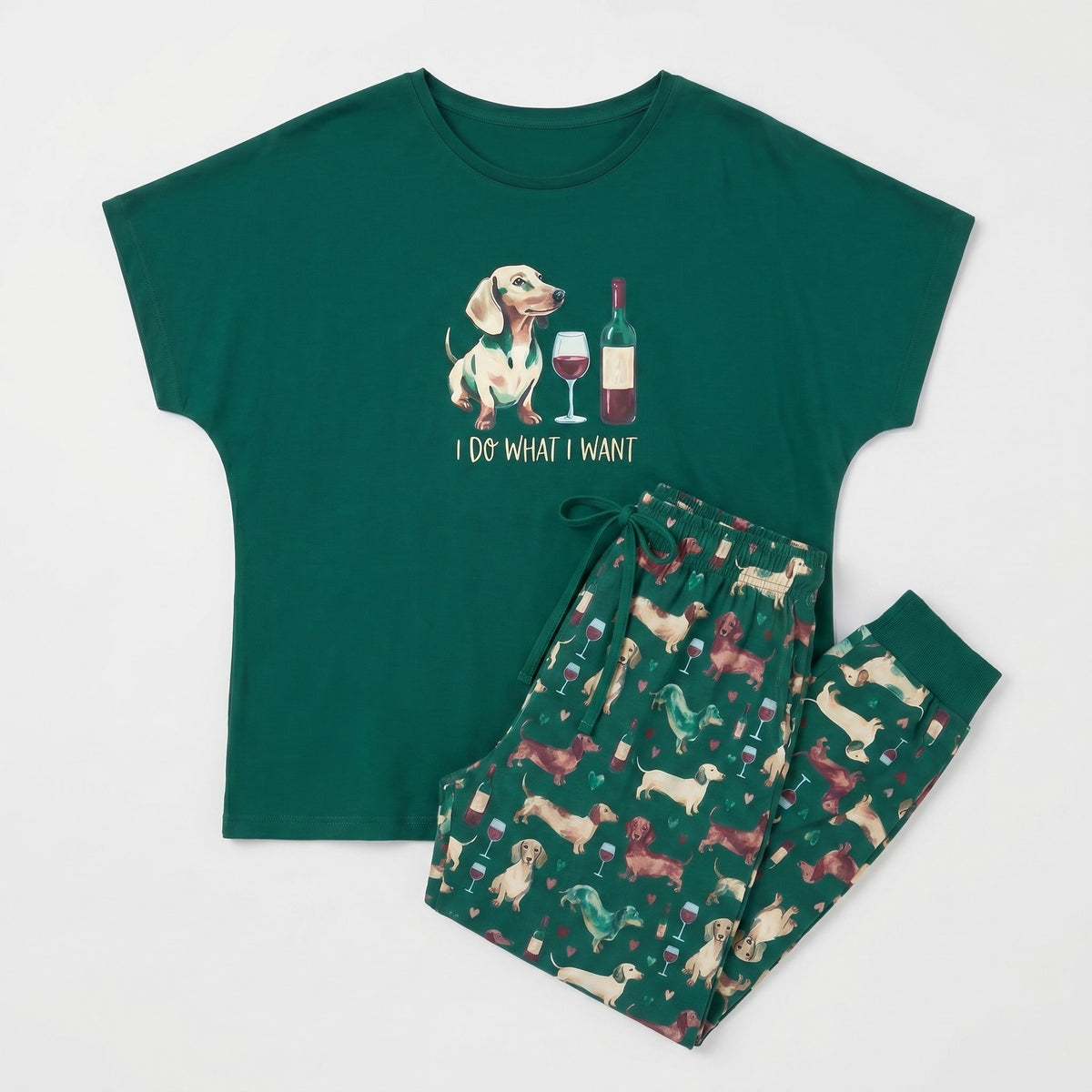 Dachshund Wine I Do What I Want Cozy Knit Pajama Set for Women