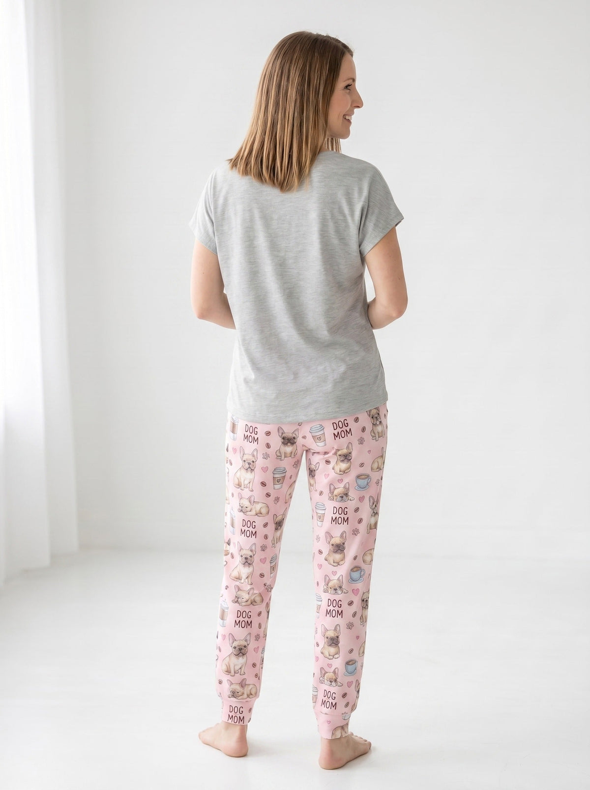 Coffee & Frenchie Dog Mom Soft Knit Pajama Set for Women