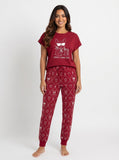 Cute Dog Mom Soft Knit Pajama Set — French Bulldog Graphic Tee & AOP Jogger Pants for Women