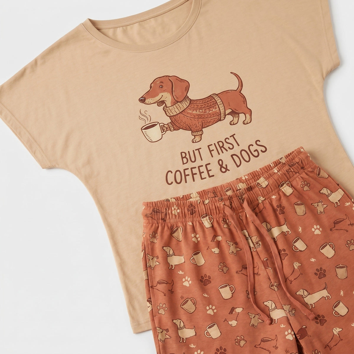 But First Coffee & Dogs Dachshund Knit Pajama Set for Women