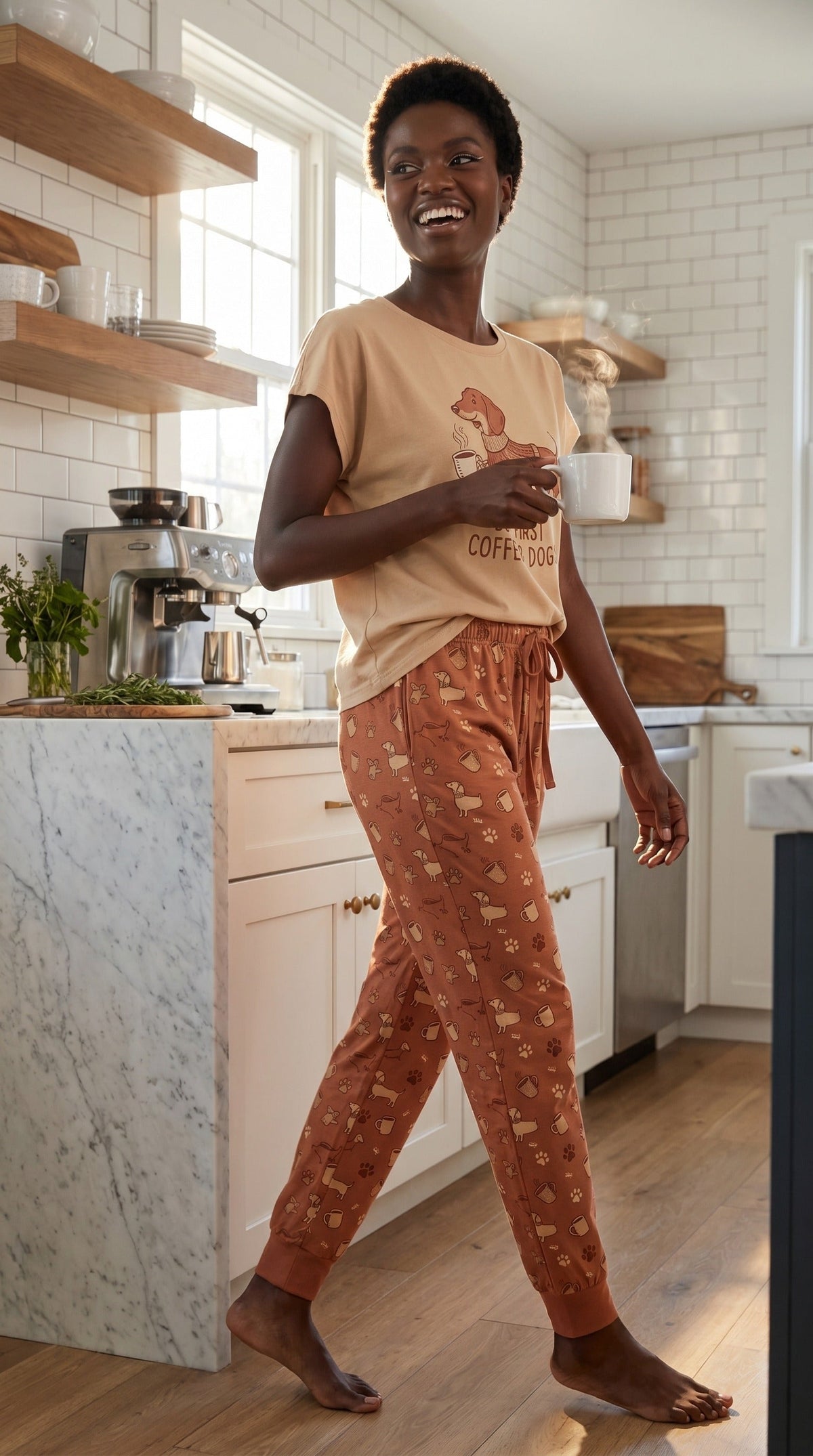 But First Coffee & Dogs Dachshund Knit Pajama Set for Women