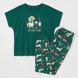 Dachshund & Wine Soft Knit Pajama Set for Playful Dog Moms