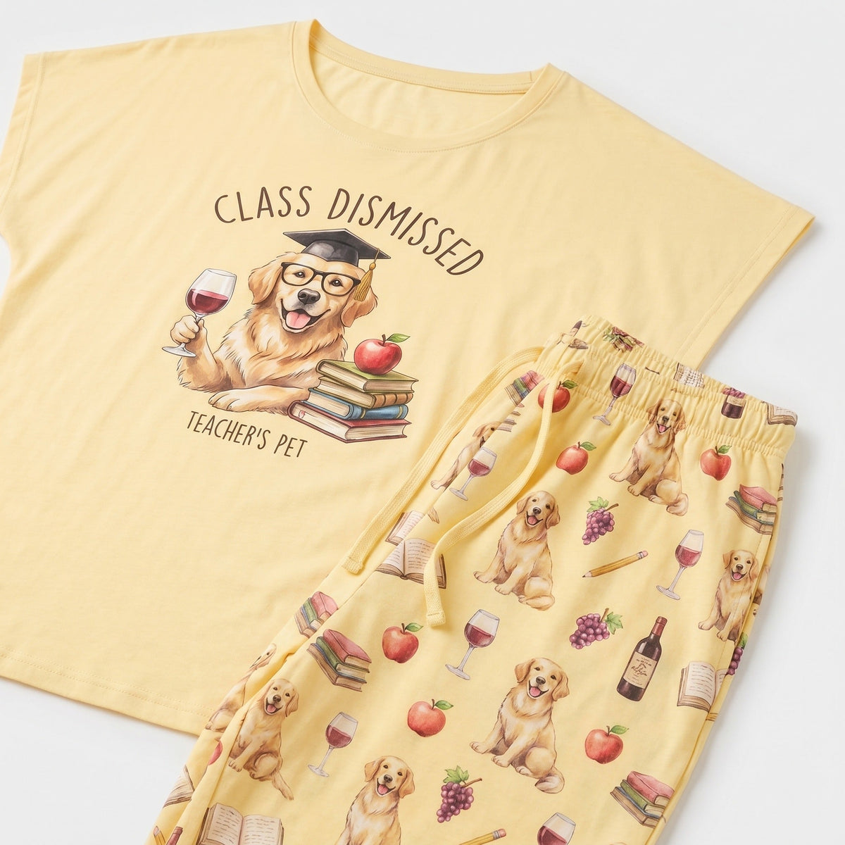 Class Dismissed Golden Retriever Knit Pajama Set for Women