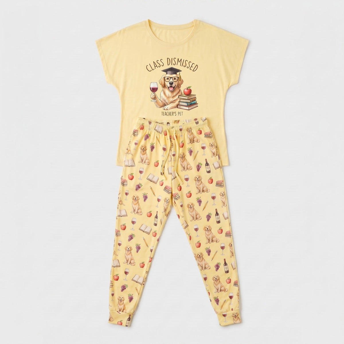 Class Dismissed Golden Retriever Knit Pajama Set for Women — Teacher & Dog Mom Sleepwear