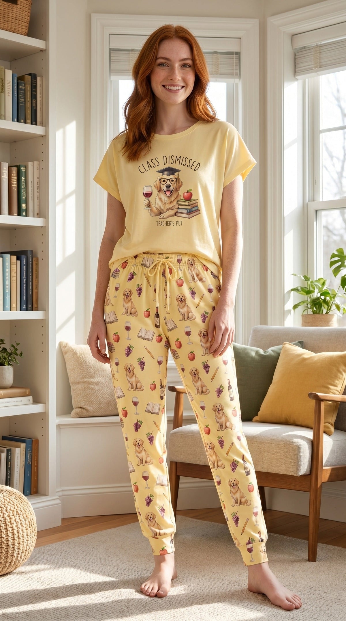 Class Dismissed Golden Retriever Knit Pajama Set for Women