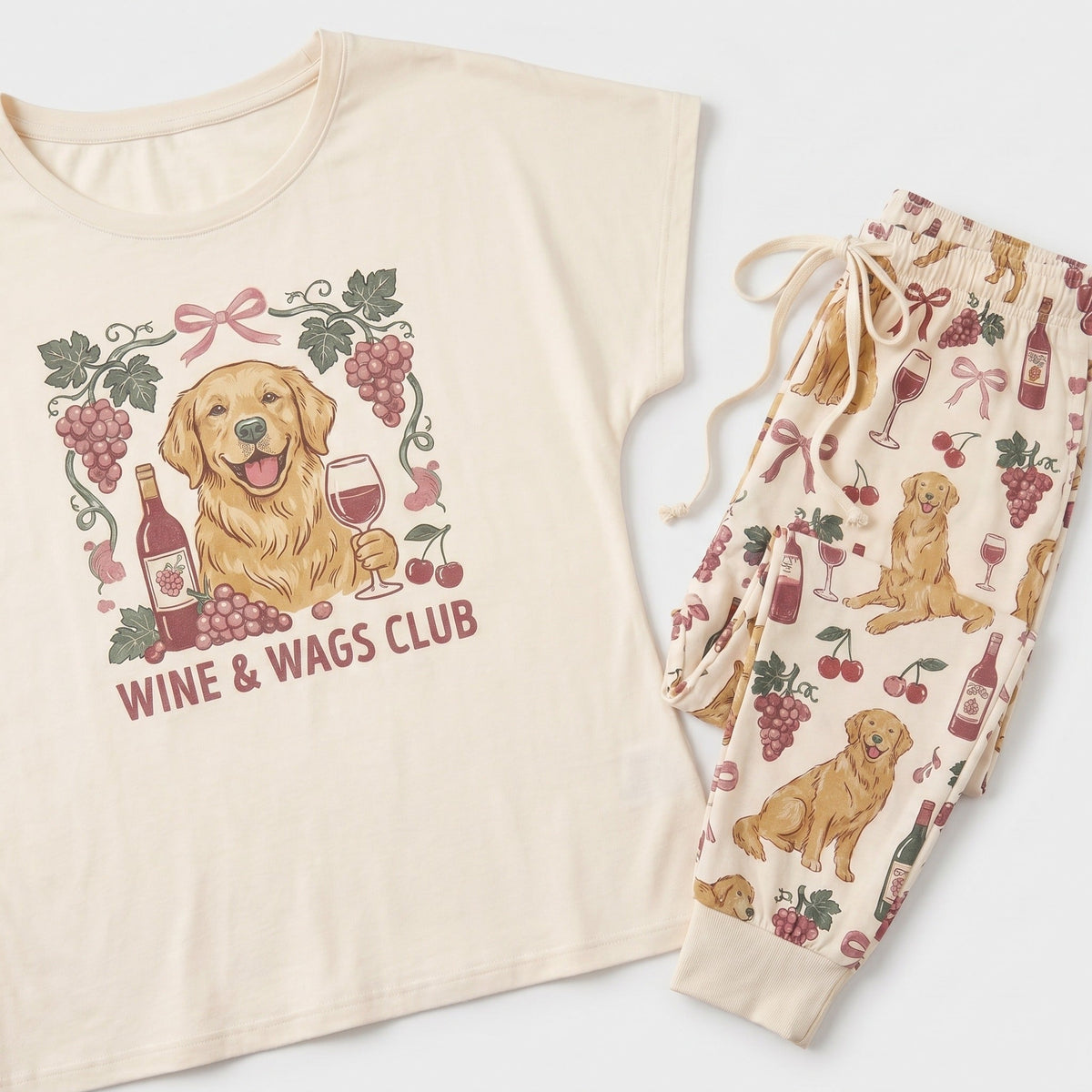 Wine & Wags Club Knit Pajama Set for Golden Retriever Women