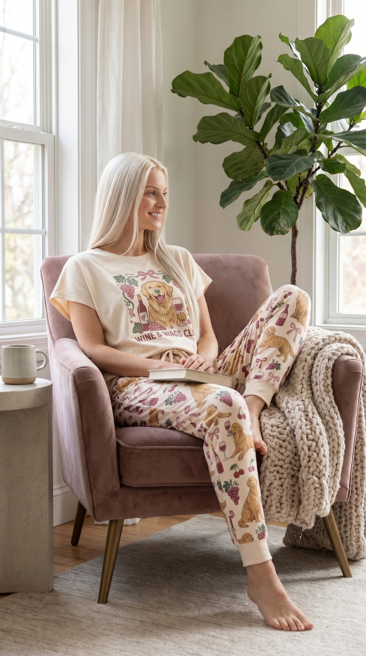 Wine & Wags Club Knit Pajama Set for Golden Retriever Women