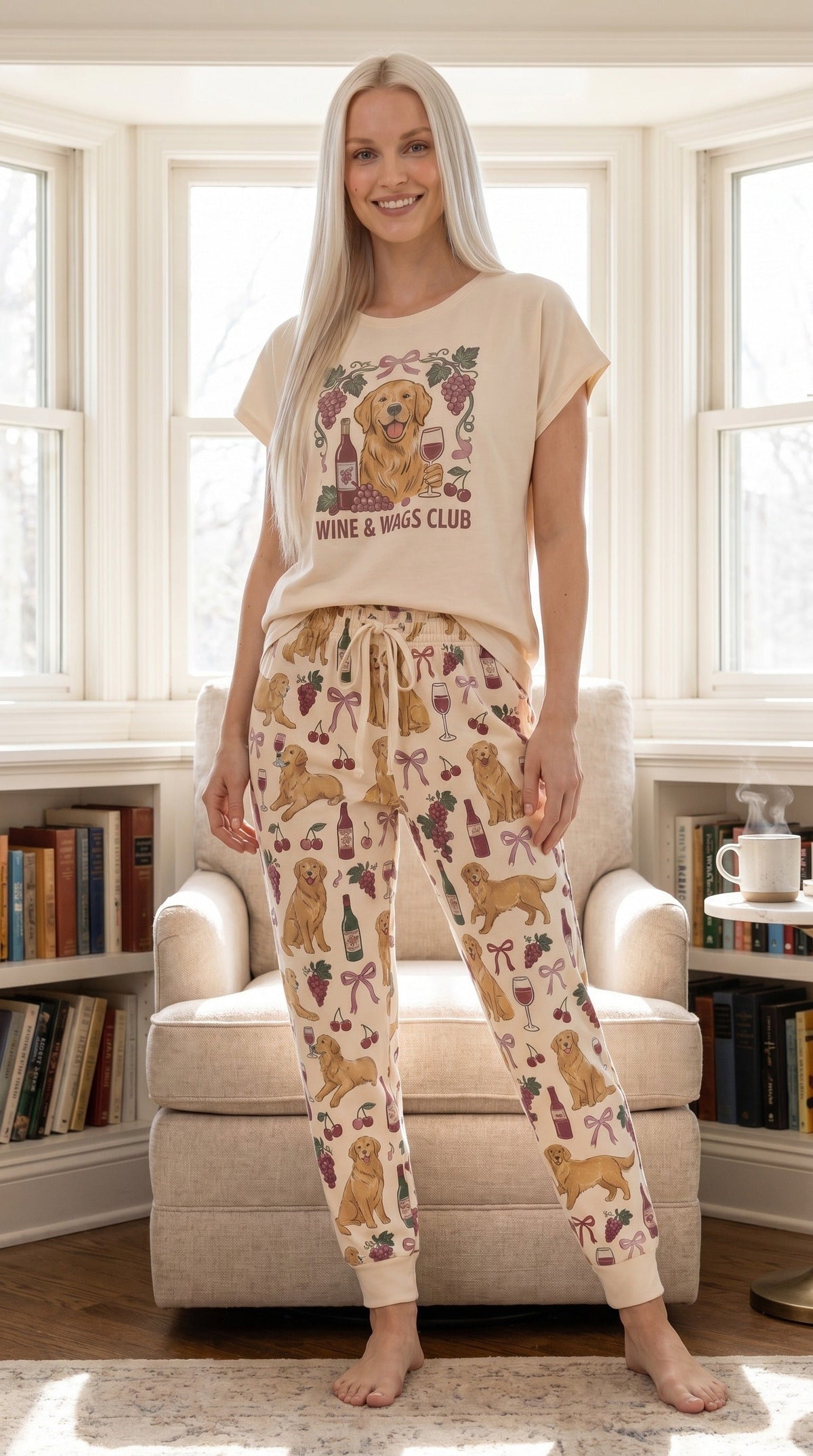 Wine & Wags Club Knit Pajama Set for Golden Retriever Women