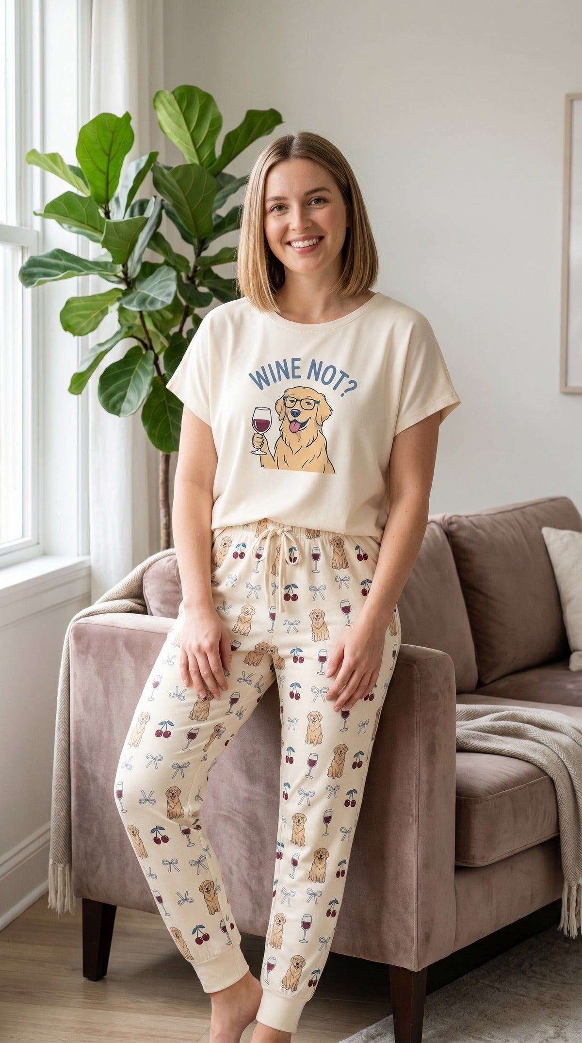 Golden Retriever Wine Not Soft Knit Pajama Set for Dog Moms