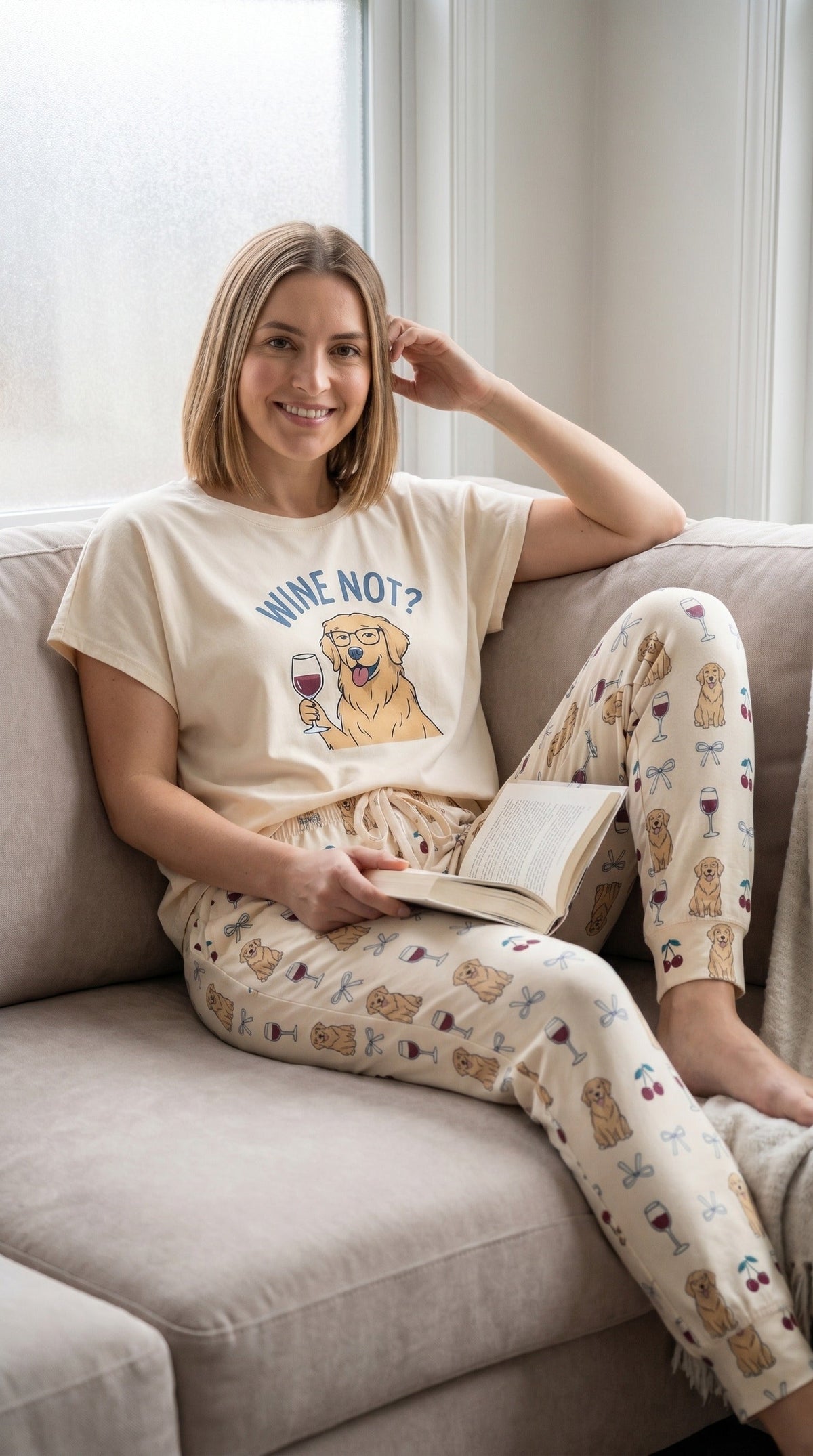 Golden Retriever Wine Not Soft Knit Pajama Set for Dog Moms