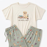 Study Breaks & Merlot Golden Retriever Knit Pajama Set for Women — Cozy Dog Mom Sleepwear