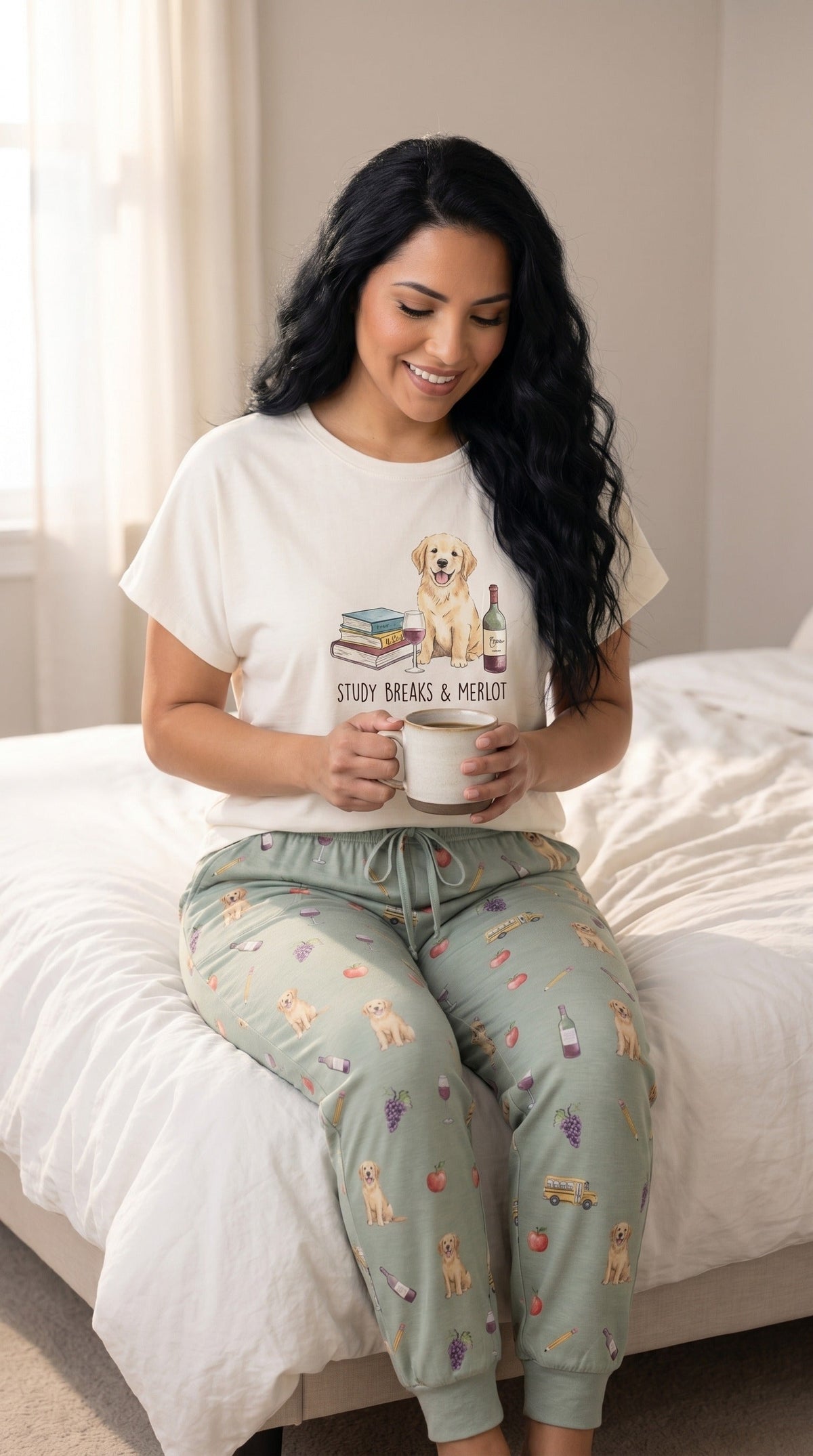 Study Breaks & Merlot Golden Retriever Knit Pajama Set for Women