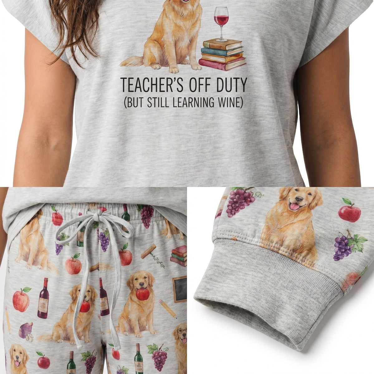 Teacher Off Duty Golden Retriever Cozy Knit Pajama Set for Women