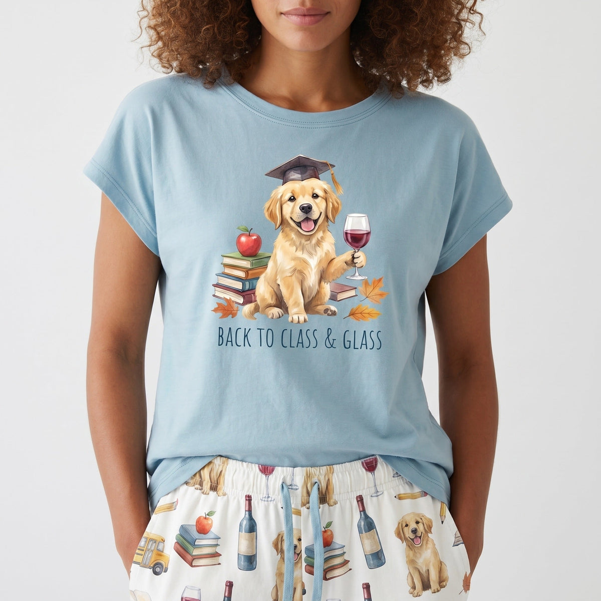 Back to Class & Glass Golden Retriever Knit Pajama Set for Women
