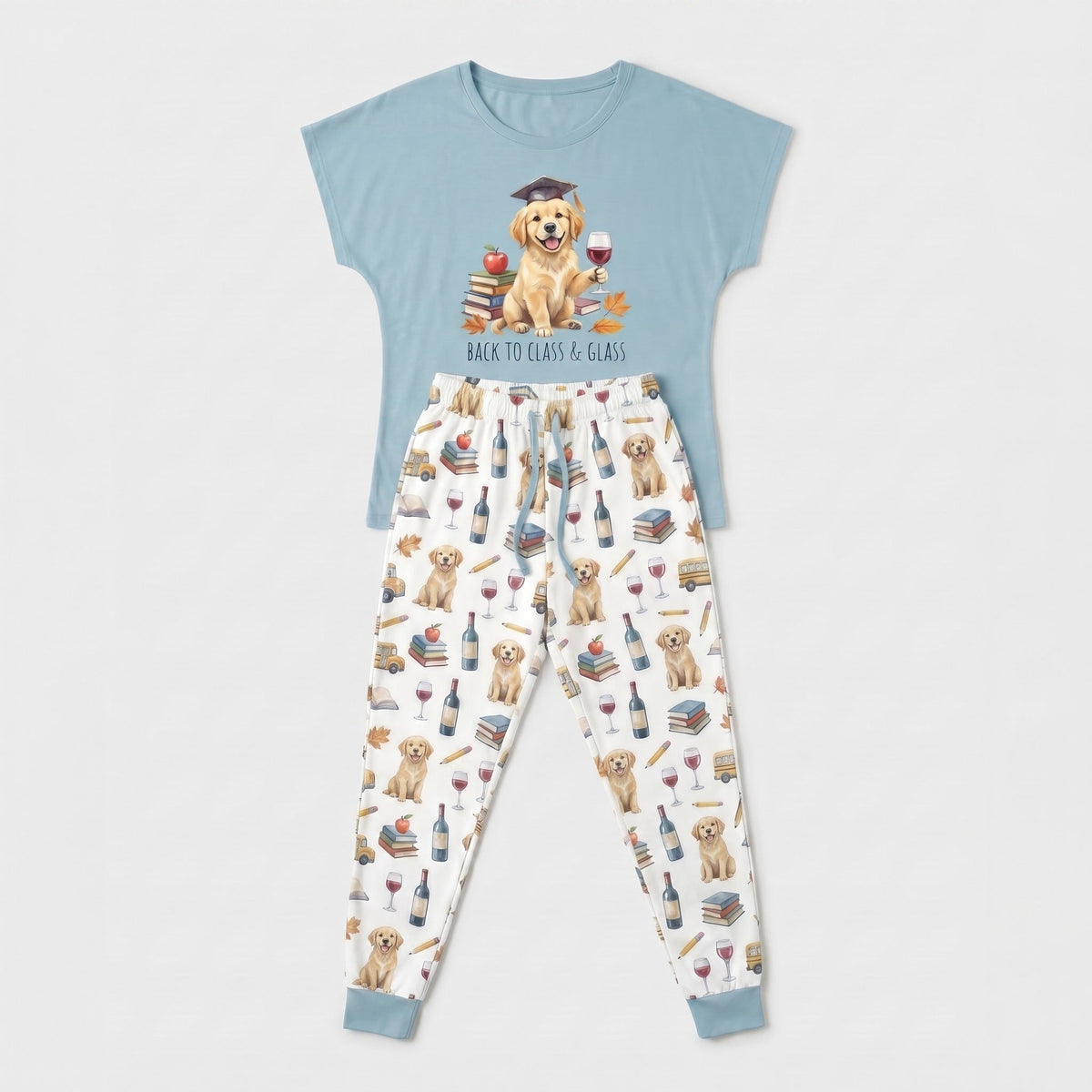 Back to Class & Glass Golden Retriever Knit Pajama Set for Women