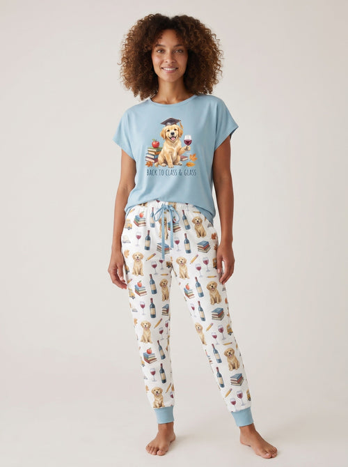 Back to Class & Glass Golden Retriever Knit Pajama Set for Women