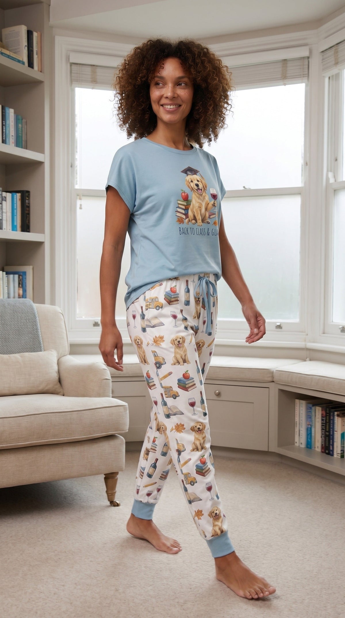 Back to Class & Glass Golden Retriever Knit Pajama Set for Women