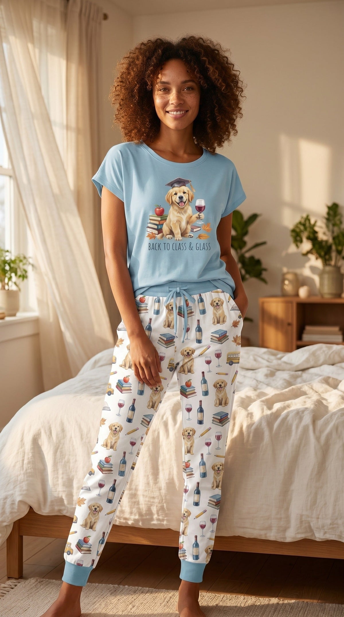 Back to Class & Glass Golden Retriever Knit Pajama Set for Women