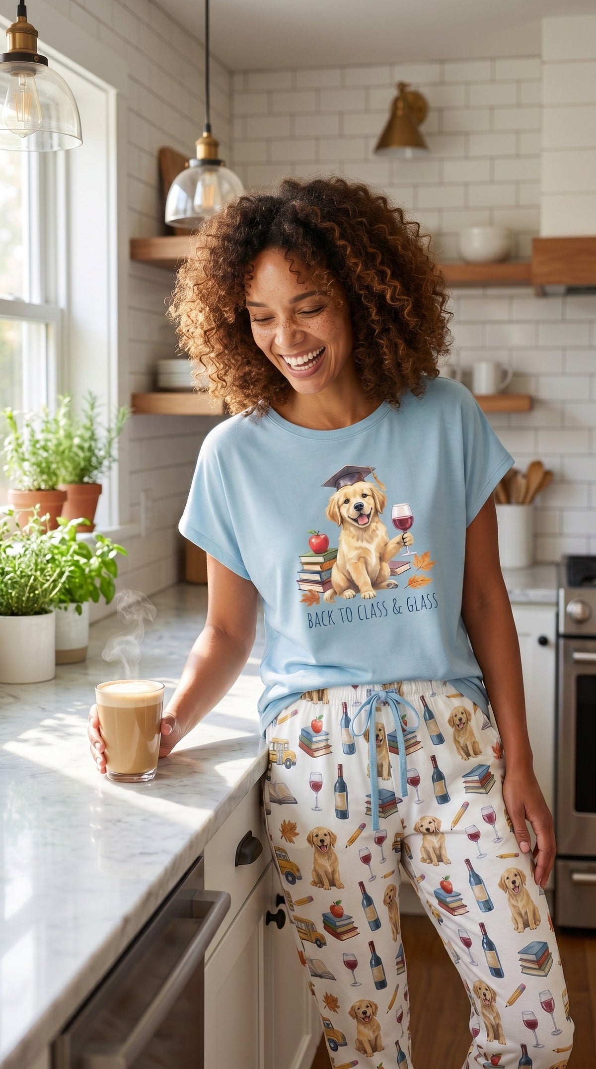 Back to Class & Glass Golden Retriever Knit Pajama Set for Women
