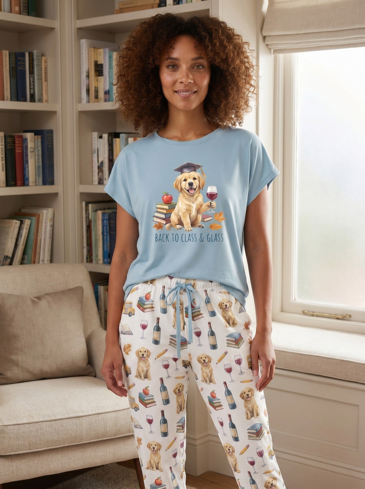 Back to Class & Glass Golden Retriever Knit Pajama Set for Women
