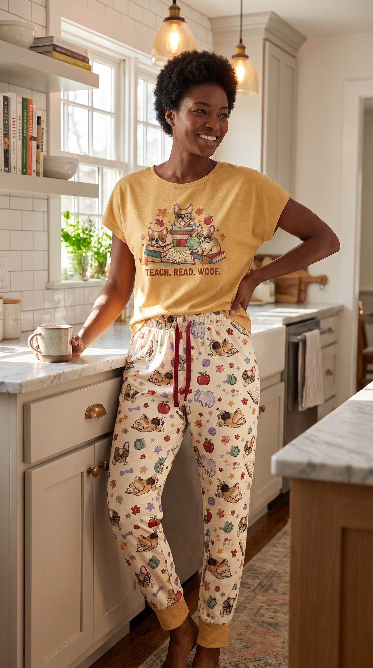 Scholarly French Bulldog Knit Pajama Set for Teachers & Dog Moms