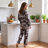 Silky Satin Long-Sleeved Women's Pajama Set In Halloween Mahjong