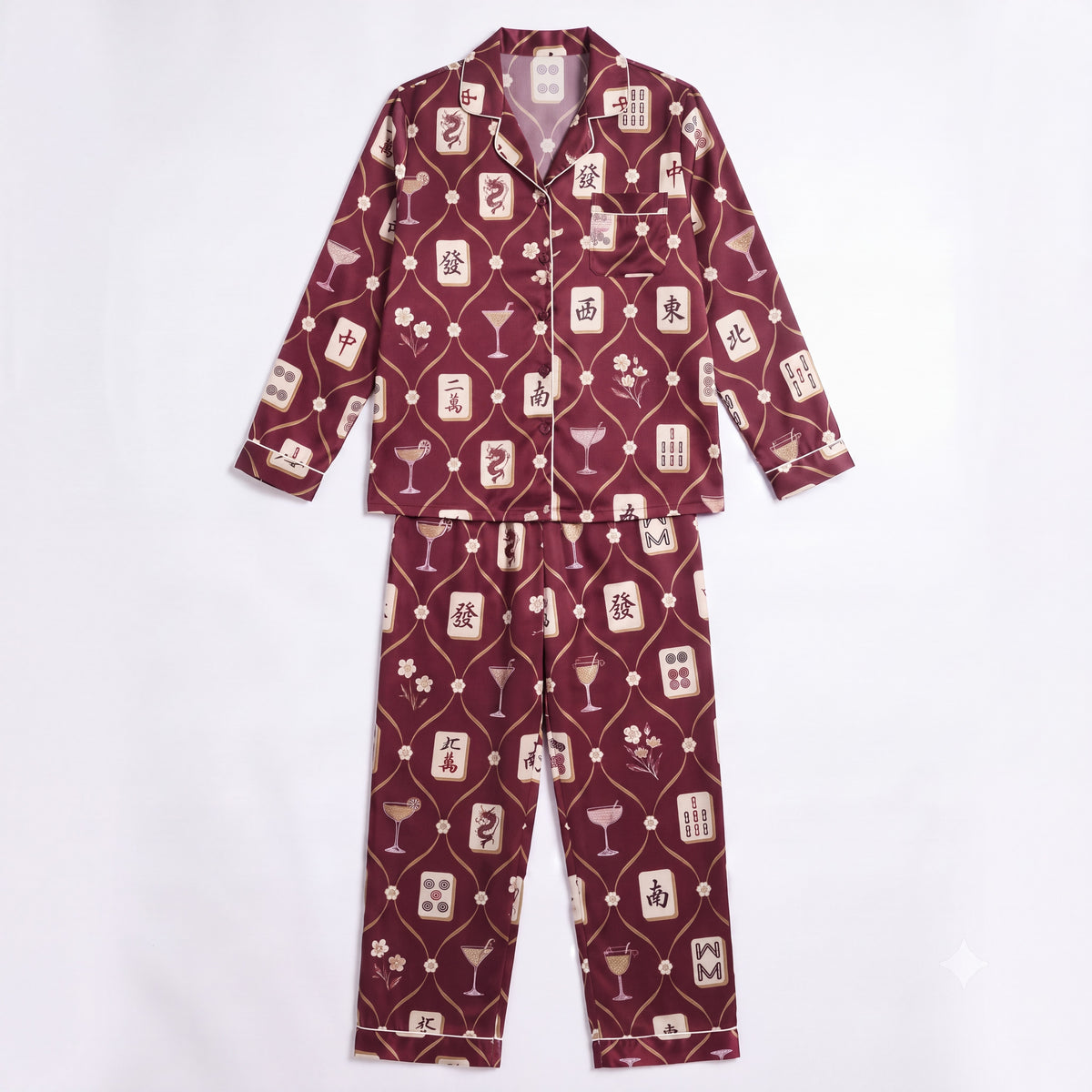 Burgundy Mahjong Cocktail Pajama Set for Women — view 6 of 6
