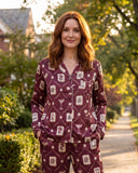 Burgundy Mahjong Cocktail Pajama Set for Women