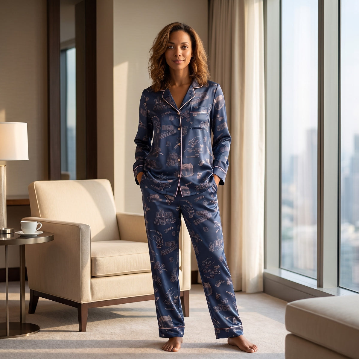 Navy Mahjong Game Night Pajama Set for Women — view 2 of 6