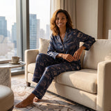 Navy Mahjong Game Night Pajama Set for Women