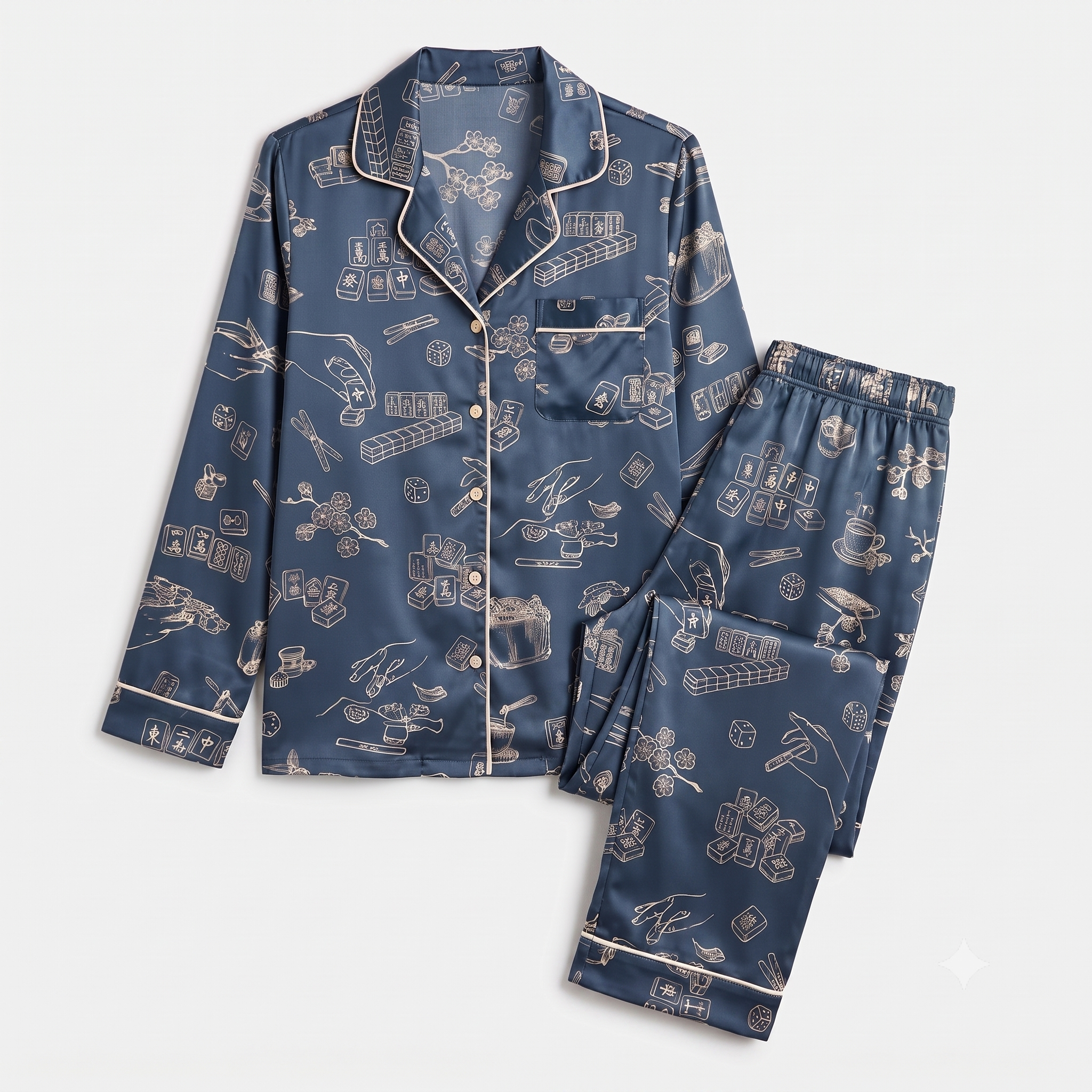 Navy Mahjong Game Night Pajama Set for Women