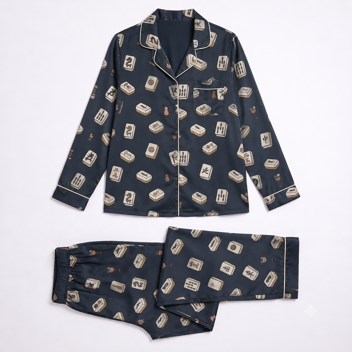 Navy Mahjong Tile Pajama Set for Women — view 6 of 6