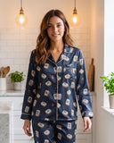 Navy Mahjong Tile Pajama Set for Women