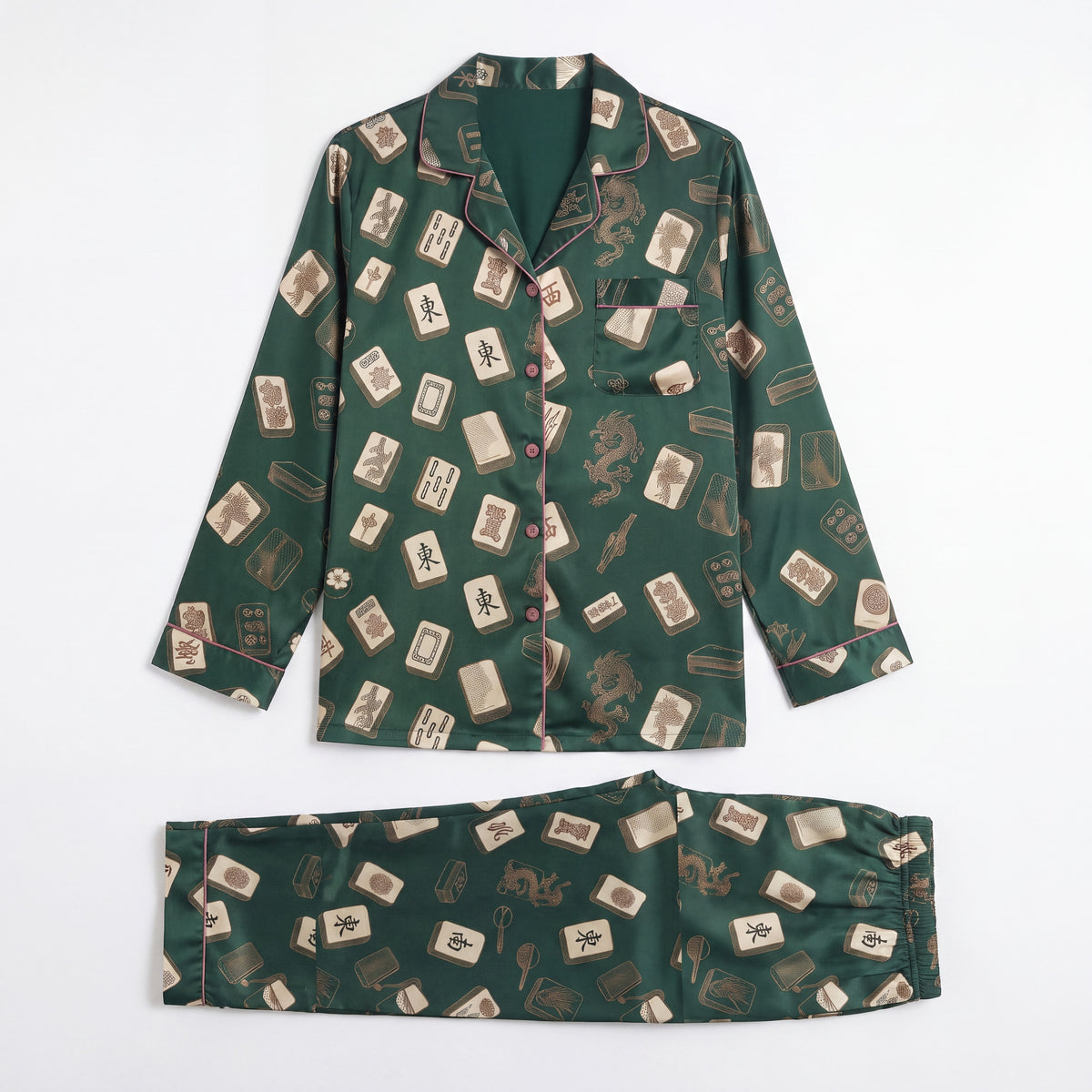 Emerald Green Mahjong Pajama Set for Women — view 7 of 8