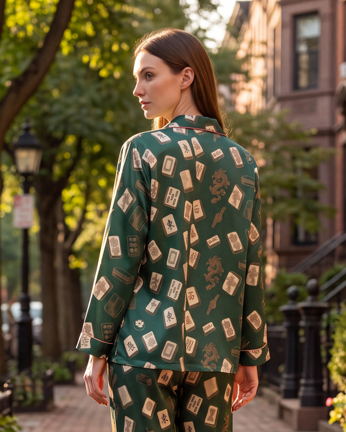 Emerald Green Mahjong Pajama Set for Women — view 5 of 8