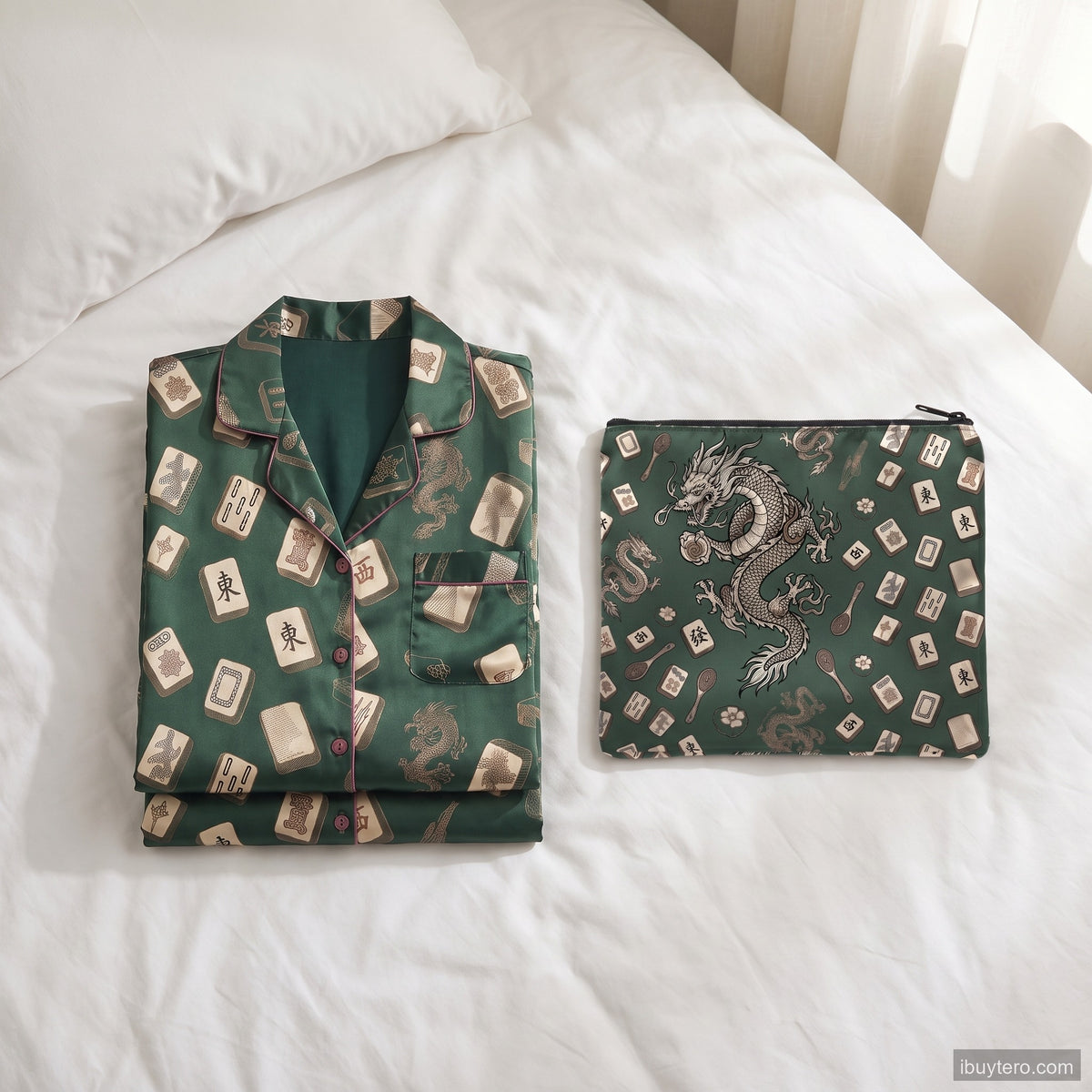 Emerald Green Mahjong Pajama Set for Women — view 8 of 8
