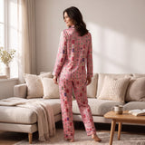 Silky Satin Long-Sleeved Women's Pajama Set in Mahjong