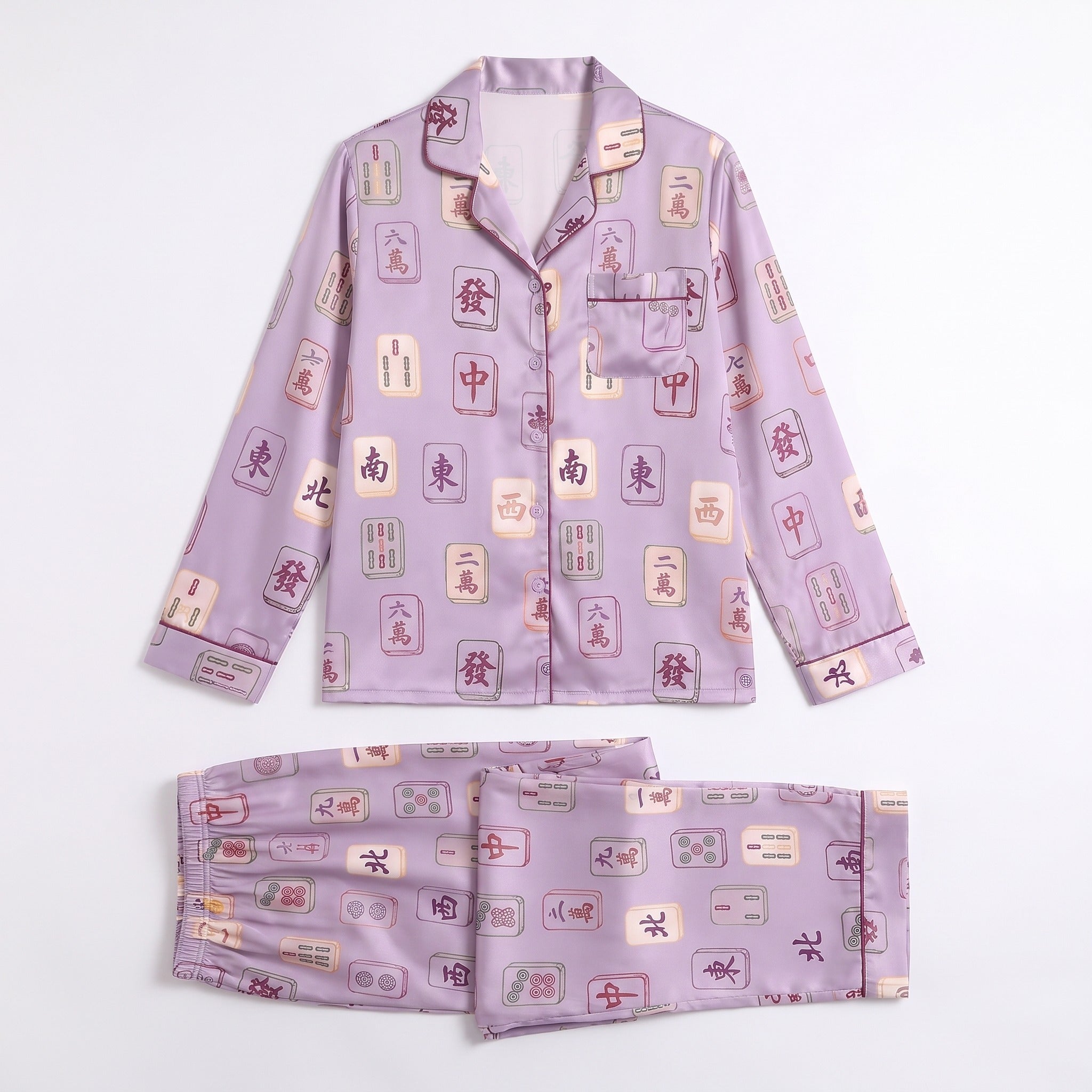 Lavender Mahjong Tile Pajama Set for Women