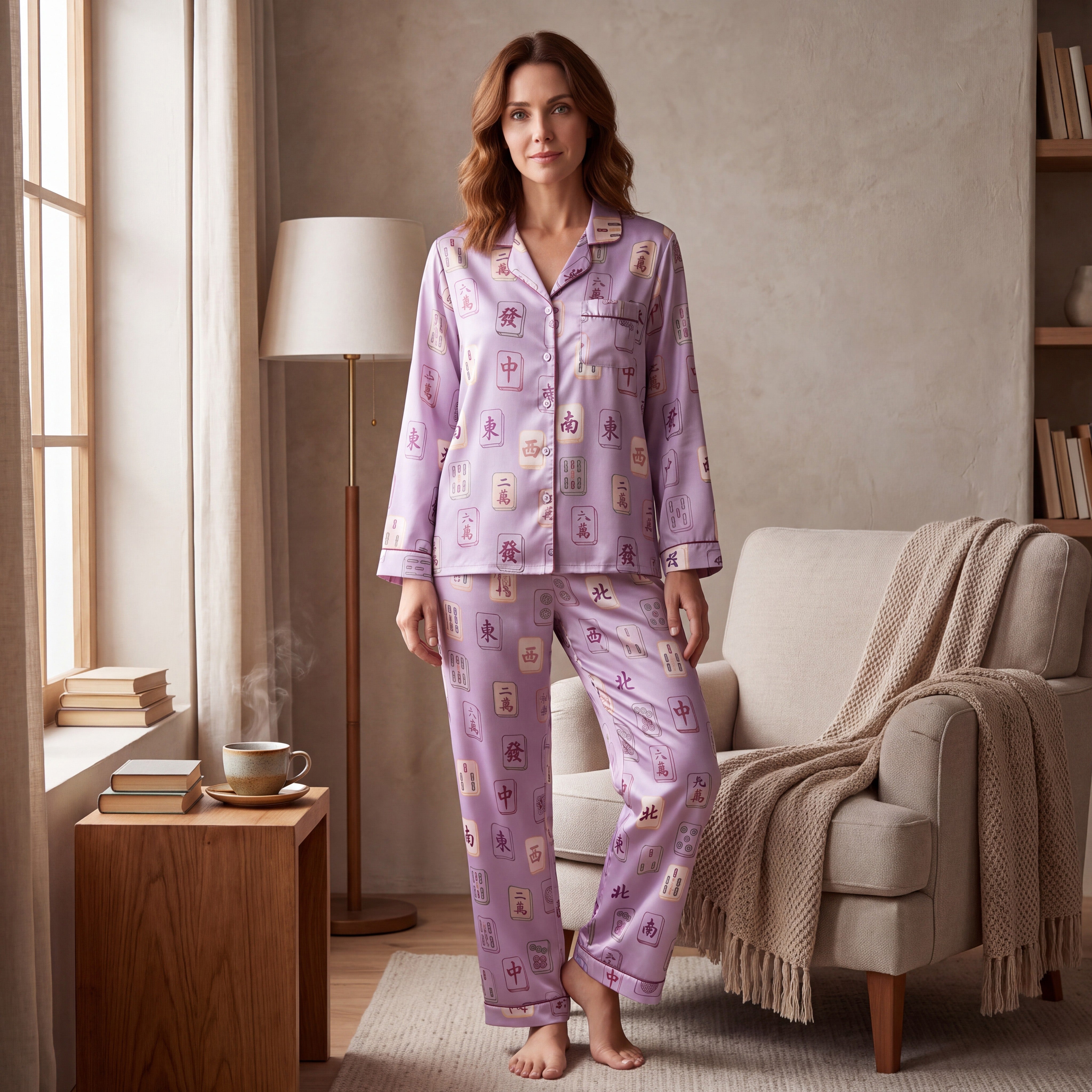 Lavender Mahjong Tile Pajama Set for Women