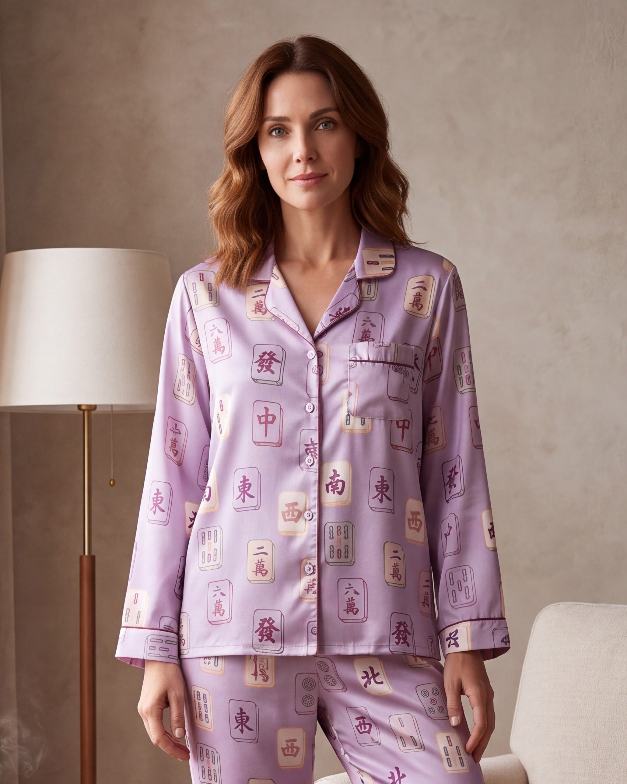 Lavender Mahjong Tile Pajama Set for Women