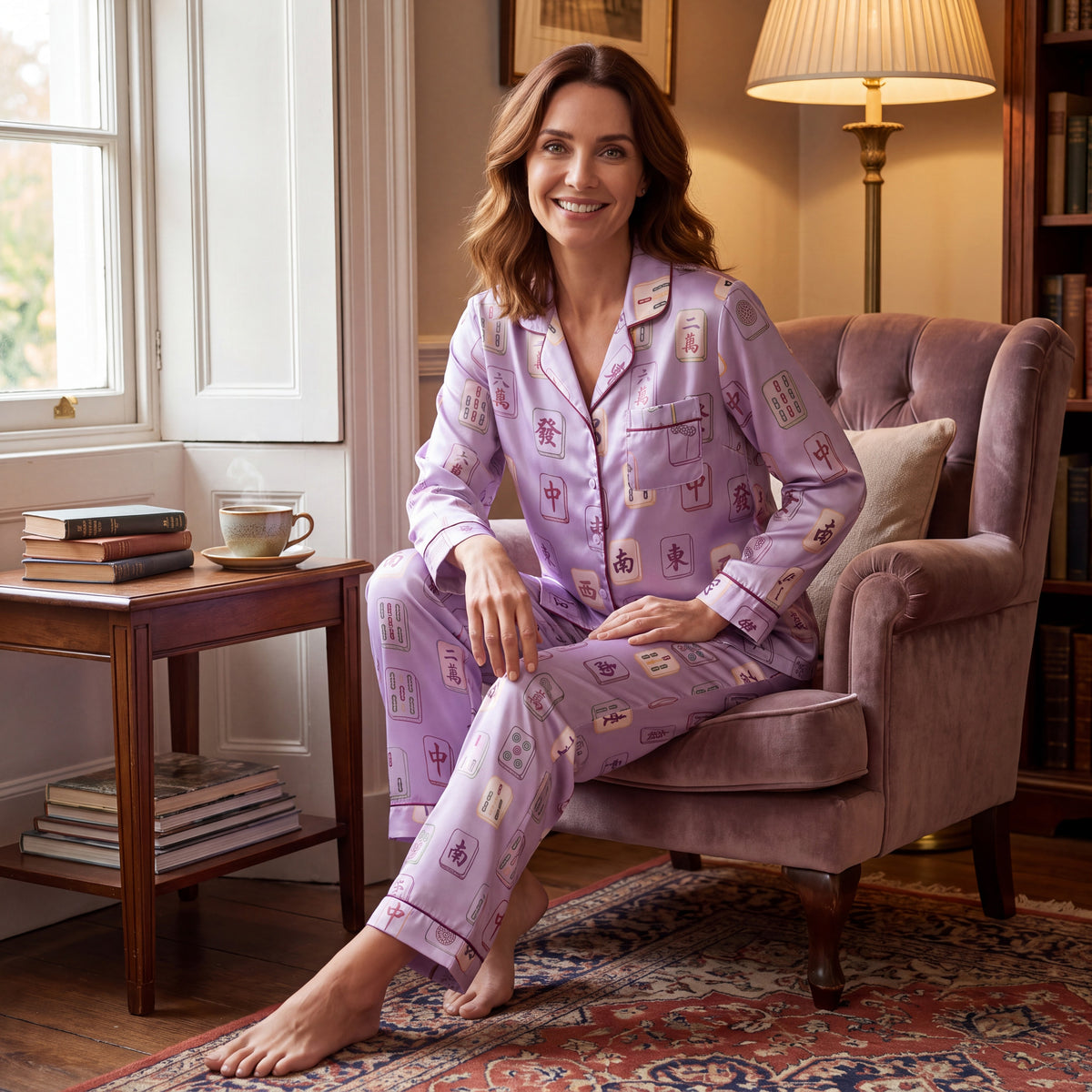 Lavender Mahjong Tile Pajama Set for Women — view 4 of 7