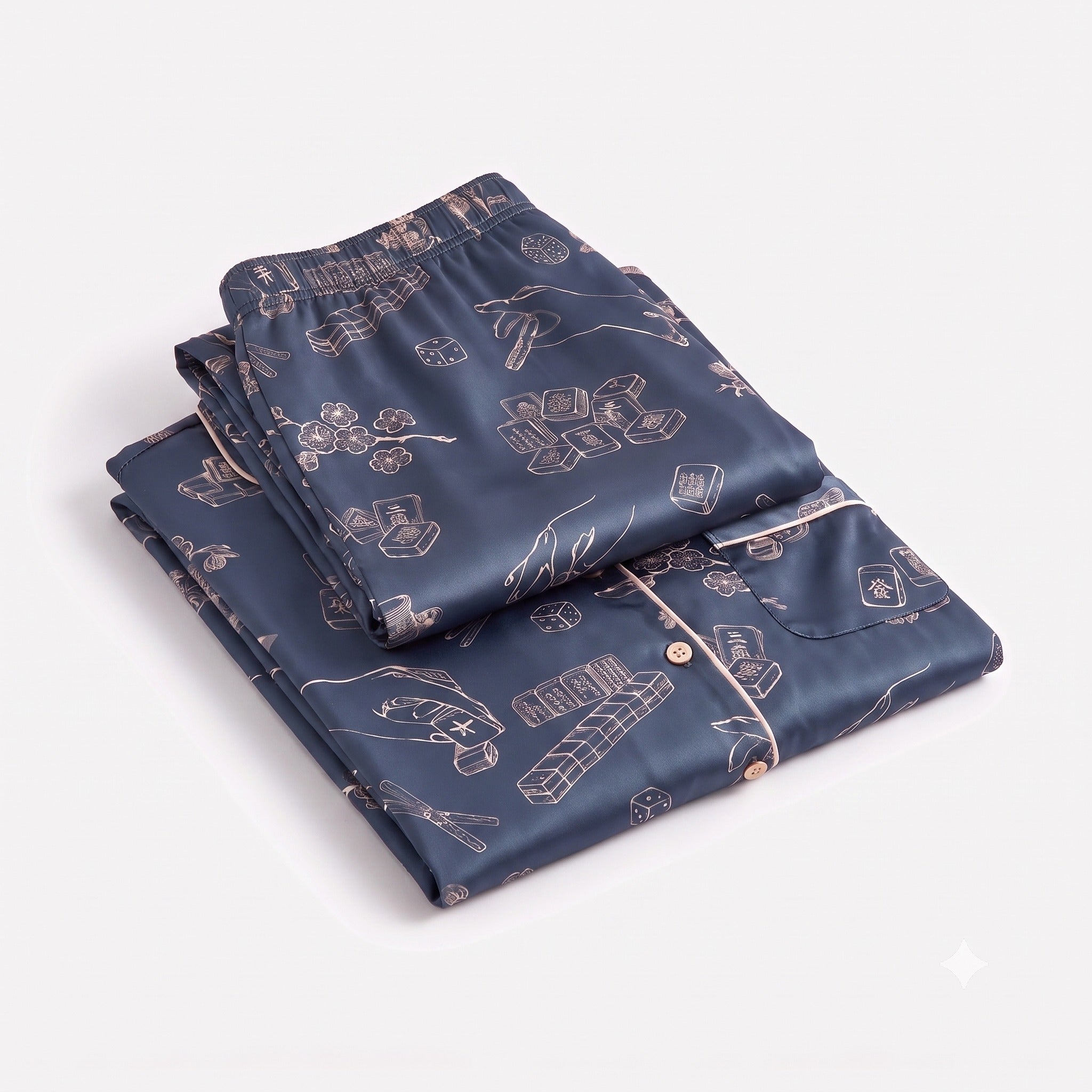 Navy Mahjong Game Night Pajama Set for Women