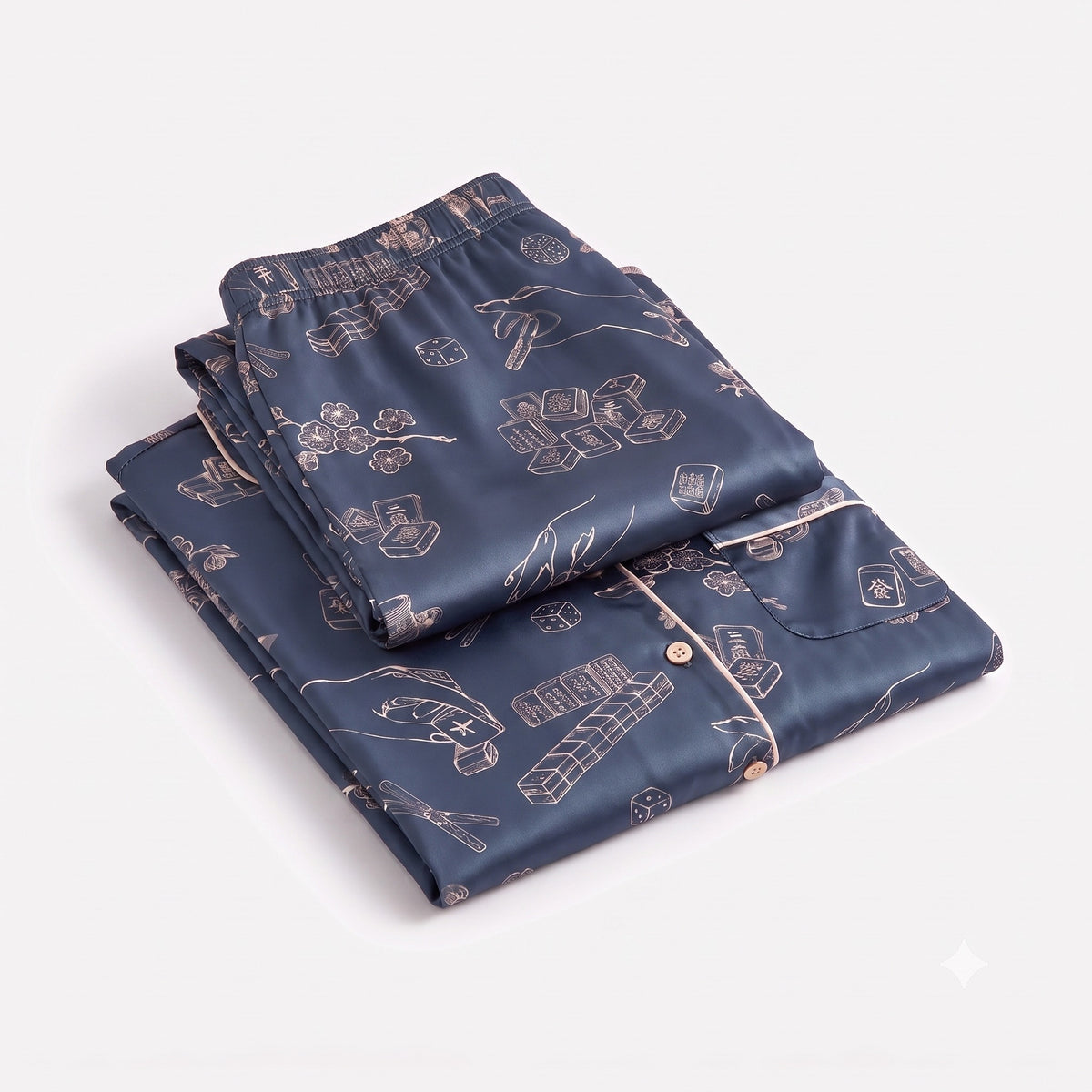 Navy Mahjong Game Night Pajama Set for Women — view 5 of 6