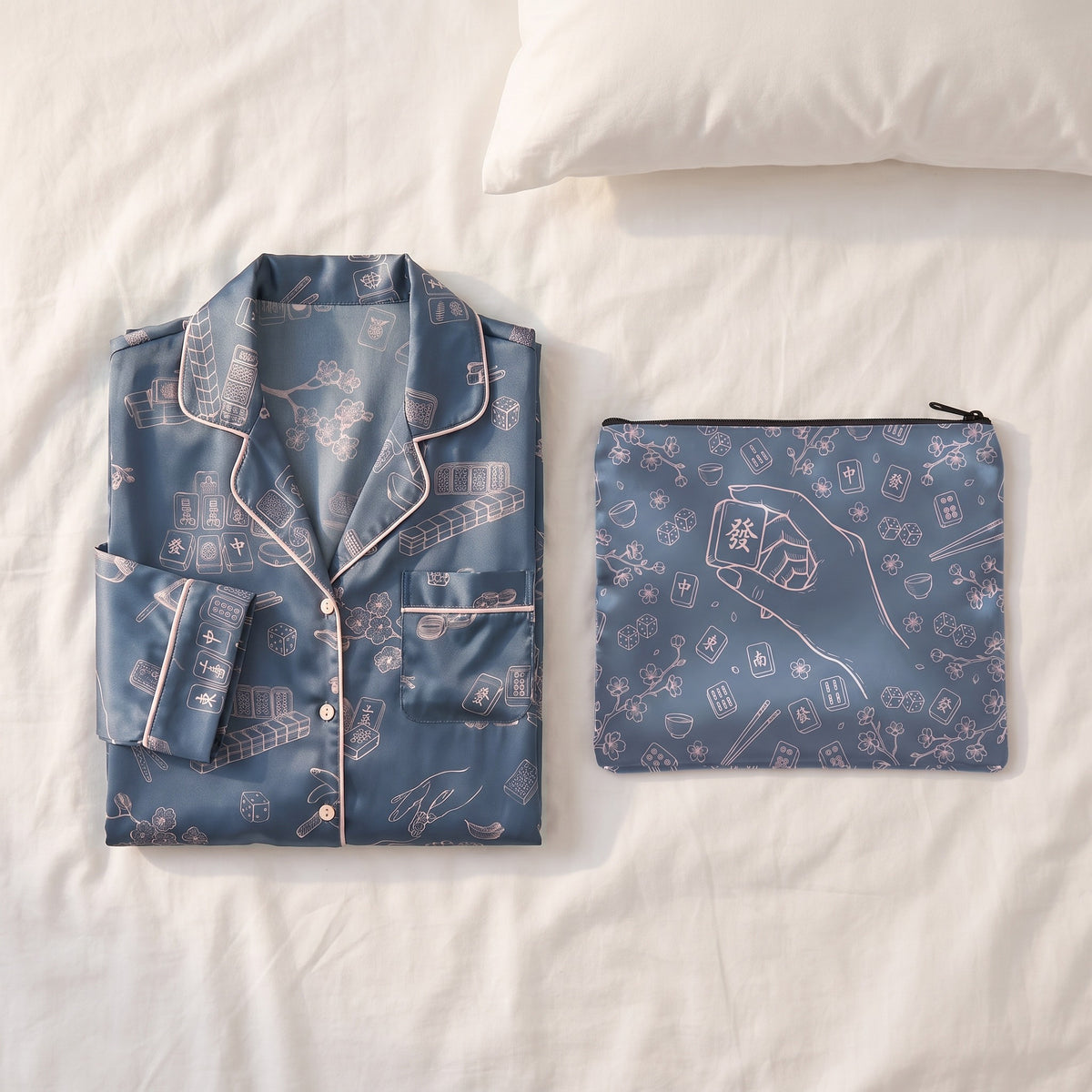 Navy Mahjong Game Night Pajama Set for Women — view 6 of 6