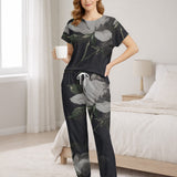 Classic Black Floral Loungewear with Long Pants