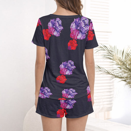 Women's V-Neck Floral Short Set