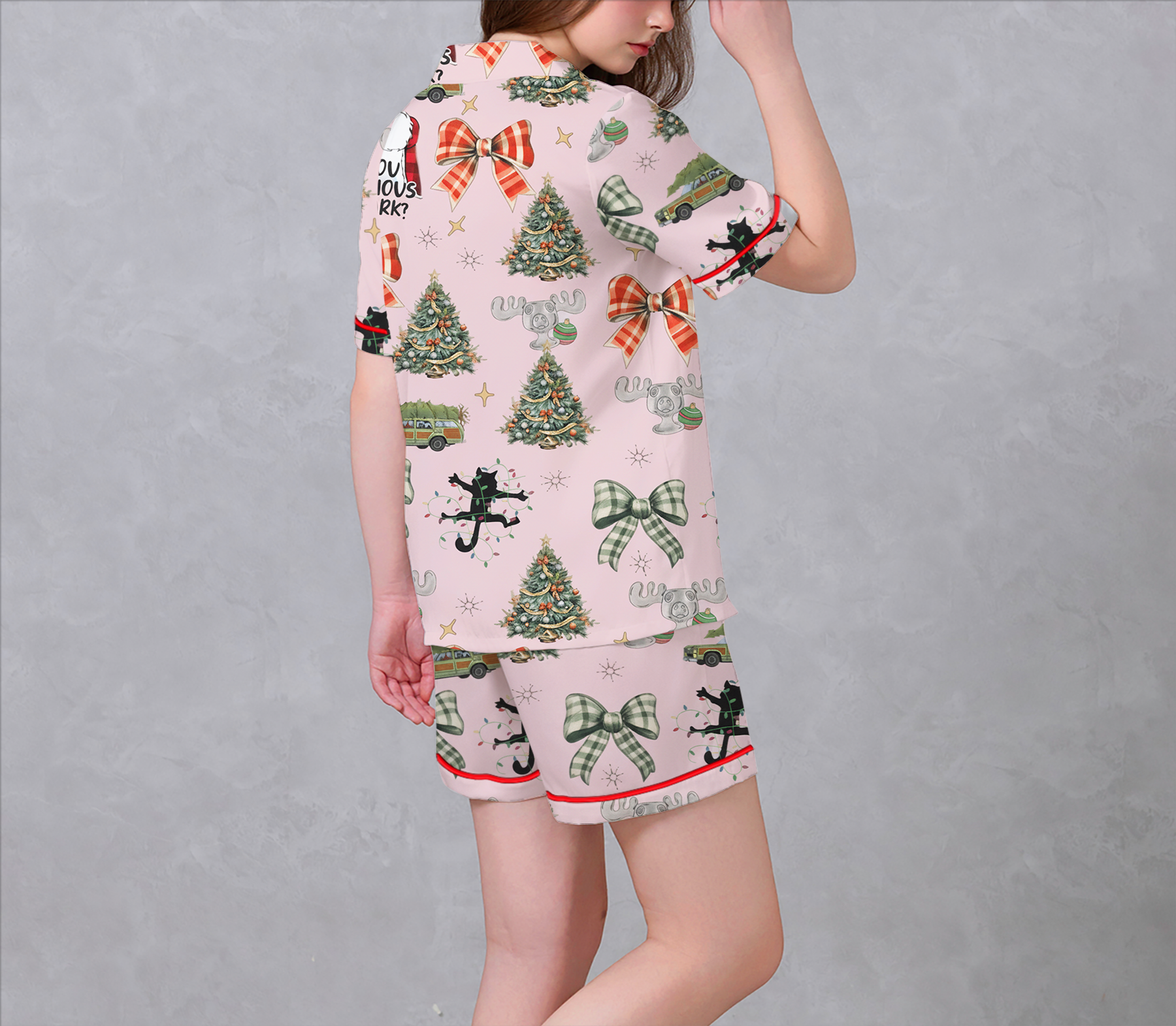 Merry Christmas Light Pink Satin Pajama Set