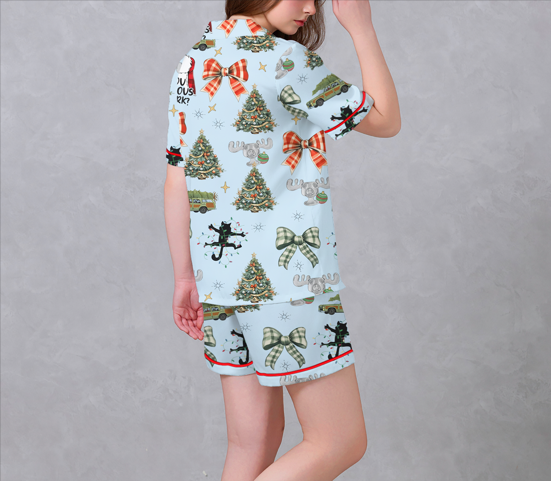 Merry Christmas Light Blue Satin Pajama Set